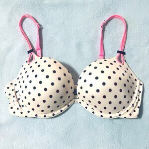 Victoria Secret White w- black and pink polka dots Push-up Bra- 36D